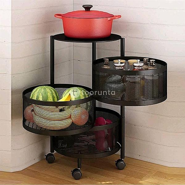 Racksense / 3 Layer Metal Portable Rotating For Fruits Round Storage Rack & Vegetable