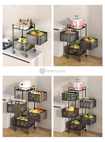 Racksense 3 Layer Metal Portable Rotating For Fruits Square Storage Rack & Vegetable