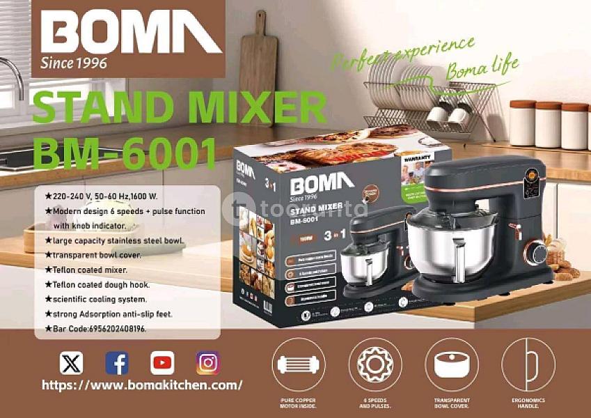 Boma Multifunction Stand Mixer With 6l Stainless Steel Bowl | 6-speed Electric Standing Food Mixer | 1600 Watt | Bm-6001