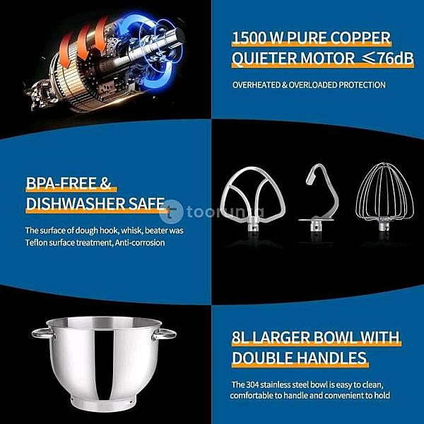 Boma Stand Mixer 1800w 8l Cake Mixer Electric Kitchen Food Mixer With Stainless Steel Bowl, Beater, Dough Hook, Whisk For Baking | 6002