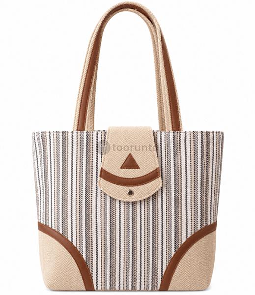Handmade Nepali Cotton & Af Leather Shoulder Tote Bag