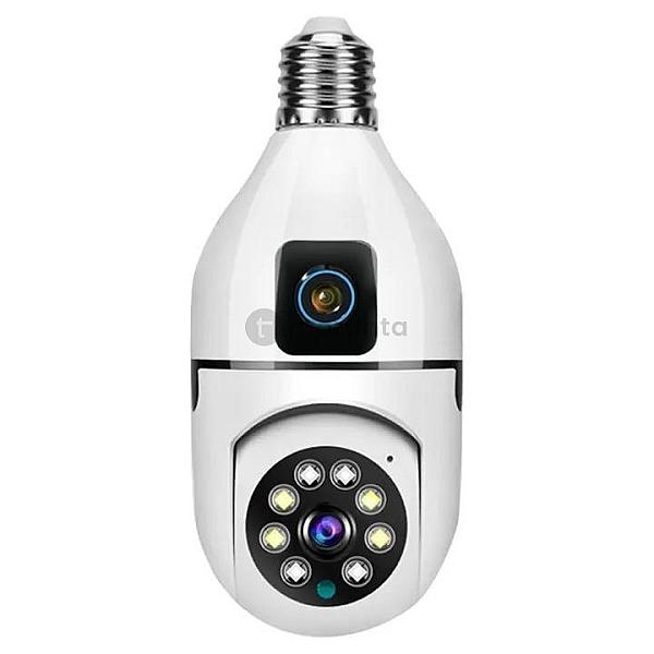 2-in-1 Dual Lens Dual Screen Bulb Wifi Wireless 2mp Hd Live View, Bullet+ptz Control, Two Way Talk, Color Night Camera