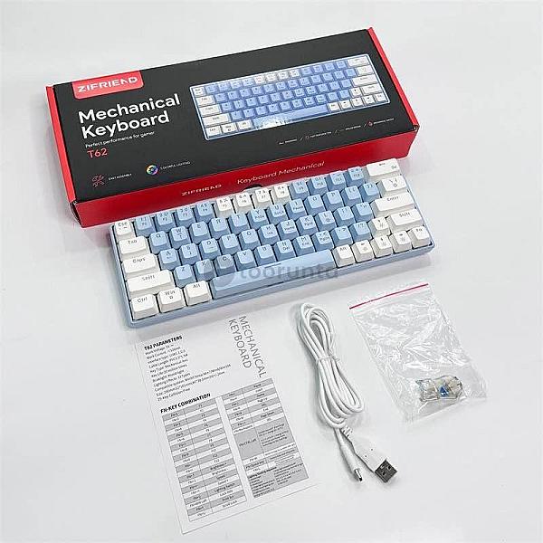 Zifriend T62 Mechanical Keyboard 63 Key Blue Switch Rainbow Backlit Hotswap