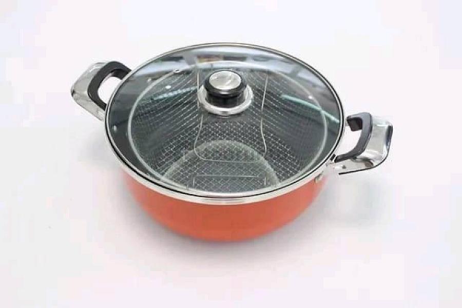 3 Pcs Carbon Steel Kitchenware Deep Fryer Cooking Pot Non Stick Cookware Set With Fry Basket | 24 Cm