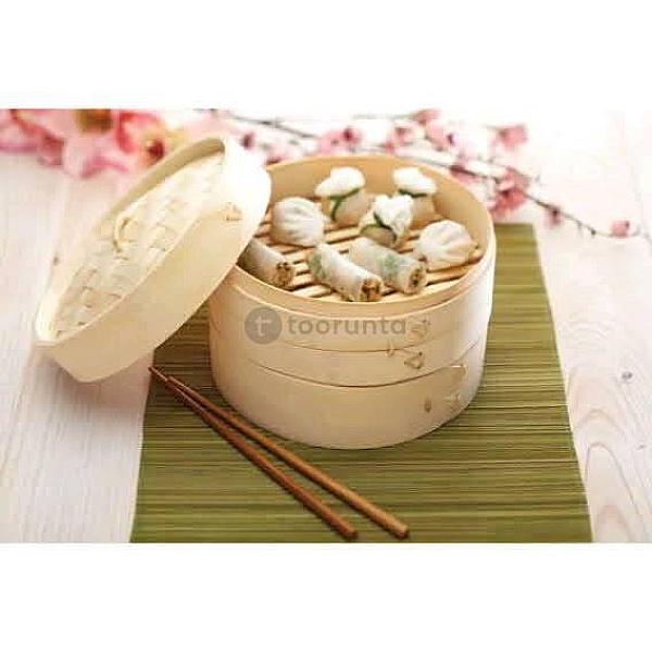 Two Tier Natural Bamboo Momo Steamer And Lid 20cm (8″)