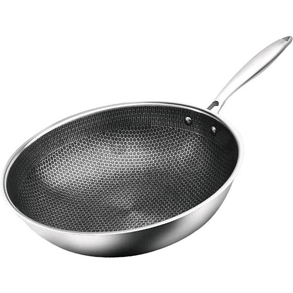 Honeycomb Structure Hex Design Non-stick Wok 32 Cm Stainless Steel