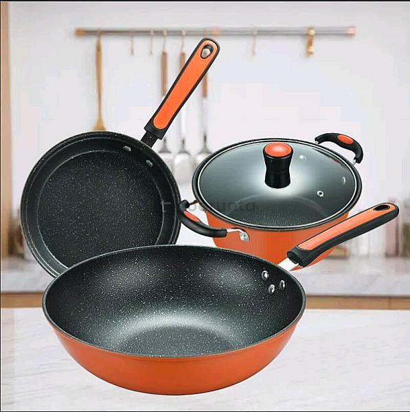 Granite Coated Colorful Non-stick Three-piece Cookware Set