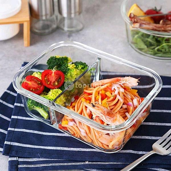 Oven Glass Container Rectangular W/divider 650ml