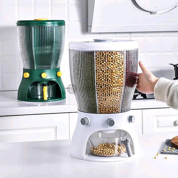 Food Grain Storage Container Large Capacity 4-grid Rice Dispenser Rotatable Sealed Grain Food Storage Rice Bucket | 10 Kg | 26 X 47 Cm