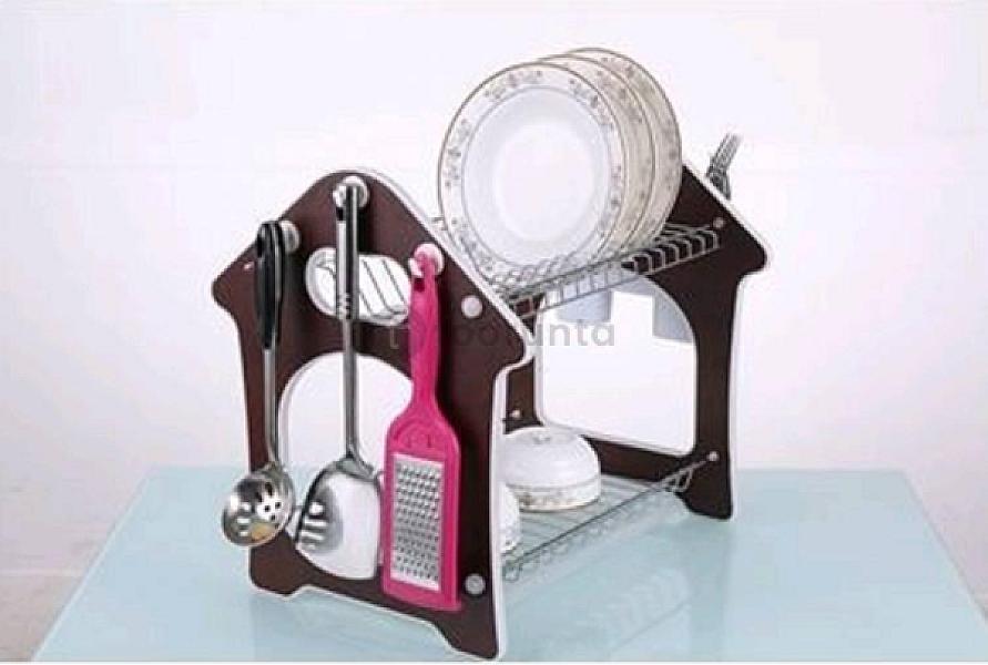 Plate Rack 2 Layer PR-086 Home Basics Wood Panel