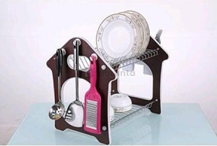 Plate Rack 2 Layer PR-086 Home Basics Wood Panel