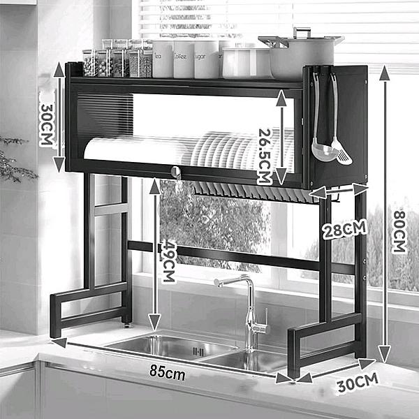 Racksense / Over The Sink Dish Drying Rack, Dish Drainer For Kitchen Counter With Multiple Baskets | 2 Tier | Black | Double Sink
