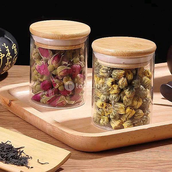 Cylindrical Glass Jars With Bamboo Lid 10 × 10 × 10 Cm | 1,000 Ml