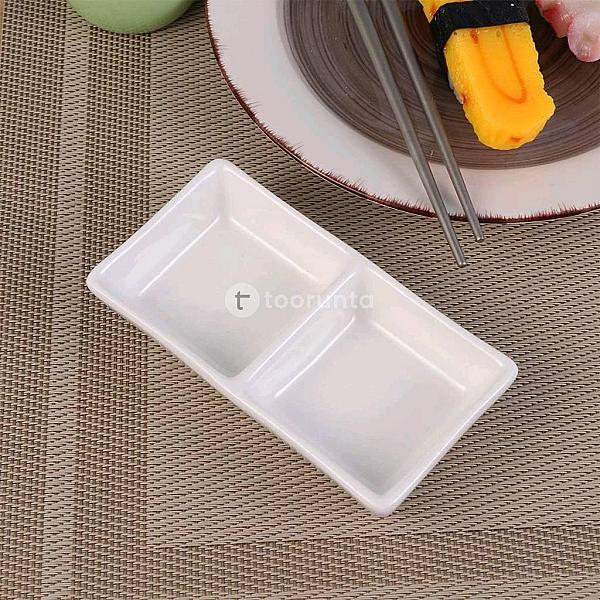 Mini Melamine Dish With 2 Compartments Soy Sauce Dishes Appetizer Snack Tray Melamine Dip Bowls For Home Kitchen Hotel Restaurant(white)