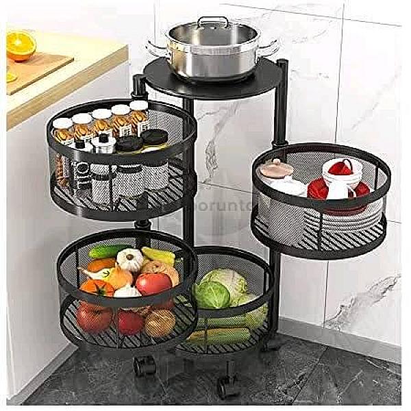 Racksense / 4 Layer Metal Portable Rotating For Fruits Round Storage Rack & Vegetable