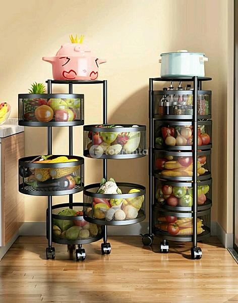 Racksense / 5 Layer Metal Portable Rotating For Fruits Round Storage Rack & Vegetable
