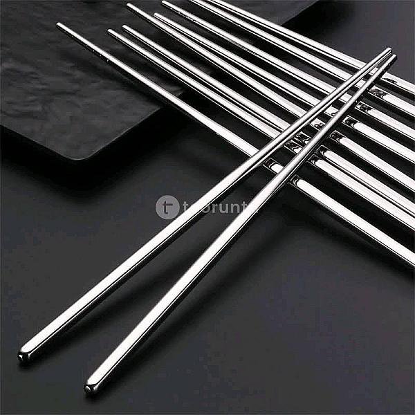 5 Pairs Stainless Steel Metal Chopsticks Simple Chinese Style Tableware