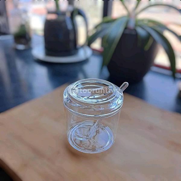 Clear Acrylic Sugar Pot With Lid And Spoon, 320ml