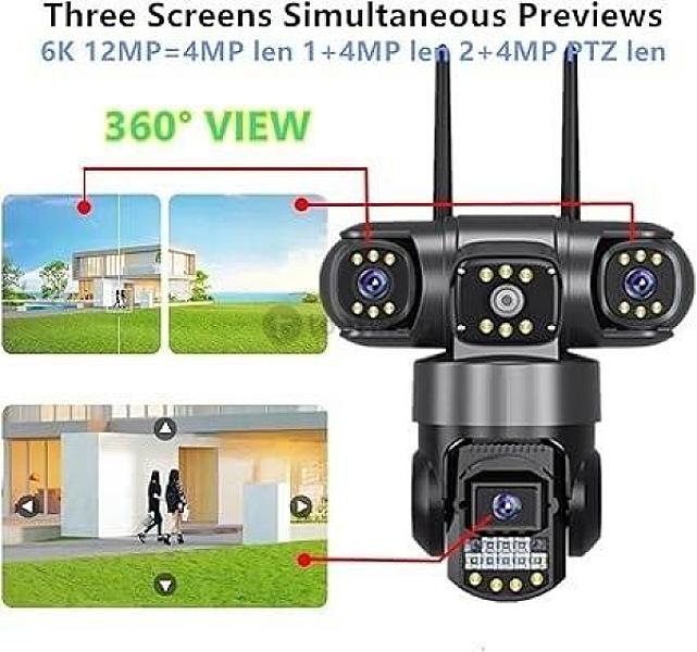 Three Lens Ptz Ip Camera Outdoor 6k Hd Three Screen 4g Security Camera Auto Tracking 12mp Cctv Camera Waterproof(u/k,4g Cam Add 32g)