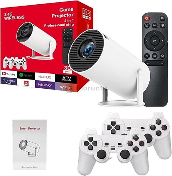 Hy300 Gaming Projector Retro Video Game Console, M300 Max + 2 Wireless Controllers, Projector P30 Max, 36000 Classic Games, Auto Keystone