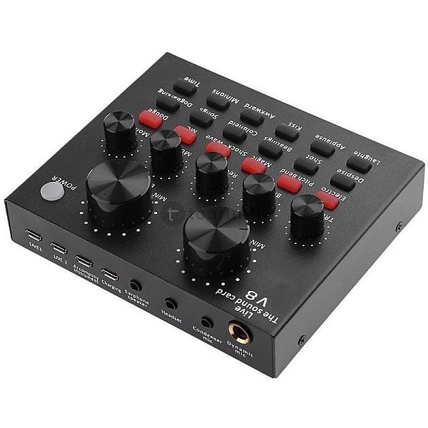 V8 Soundcard Portable Audio Mixer Interface For Live Streaming / Recording