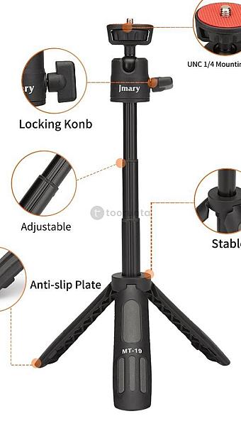Jmary Mt-19 Mini Selfie Stick With Tripod Stand (Coming With Universal Mobile Phone Holder) Compatible With Phones, Microphone, Action Camera & Dslr