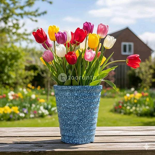 Poly Garden / Tall Plastic Flower Pot Stone Painted | Pfp-1702 | 28 Cm Diameter X 34cm Height