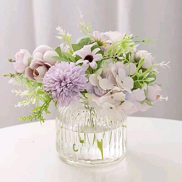 Floral Essence / Peony Glass Vase Ribbed