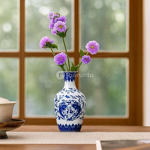 Floral Essence / Ceramic Vase 6″ Blue And White | 1 Pc
