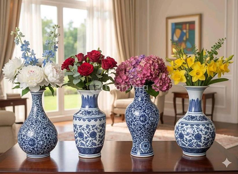 Floral Essence / Ceramic Vase 7″ | Blue And White | 1 Pc