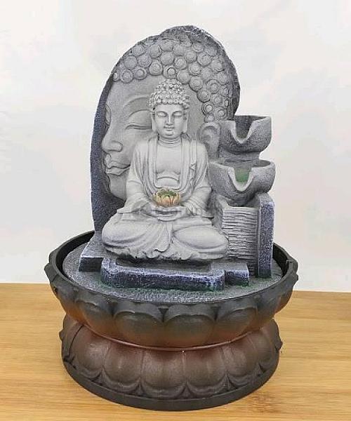 Lord Buddha 3 Steps Water Fountain With Led Lights And Water Pump (Brown, Stone Gray, 12″ X 8″ X 8″)