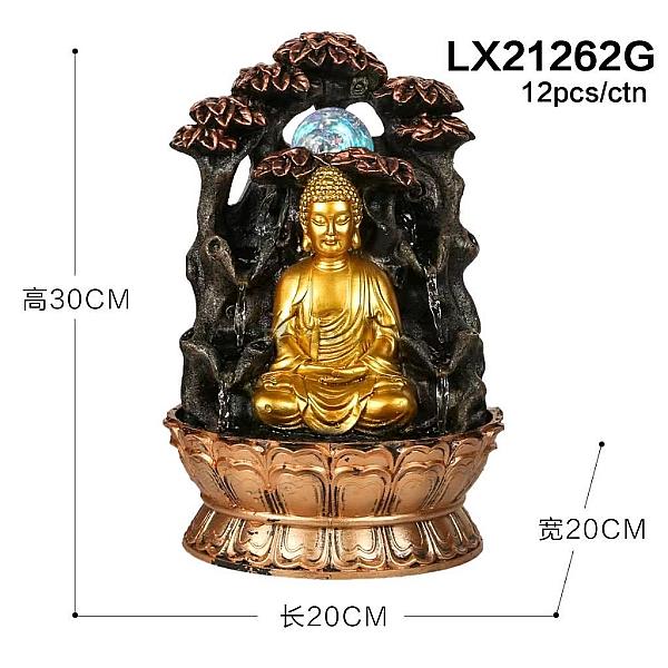 Lord Buddha 7 Steps Water Fountain With Led Lights And Water Pump (Brown, Gold, 12″ X 8″ X 8″)