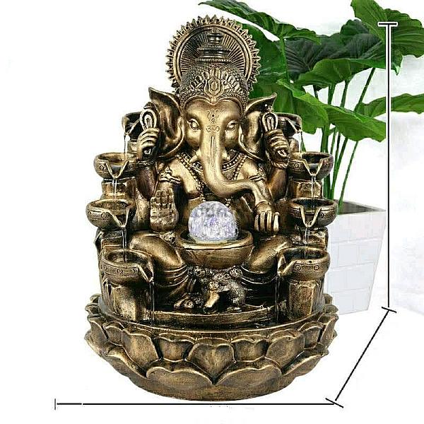 Lord Ganesh Water Fountain With Led Lights And Water Pump (Brown, Golden, 16.5″ X 12.5″ X 10.5″)