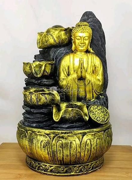 Lord Buddha 3 Step Water Fountain With Led Lights And Water Pump (Gray, Golden, 16.5″ X 9″ X 10.5″) (Big)