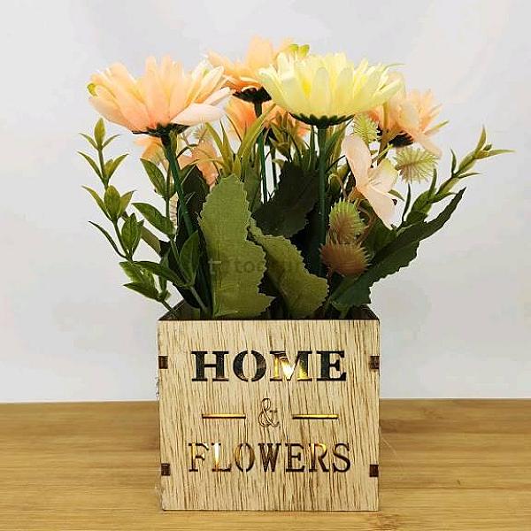Artificial Flower Wood Box Pot (Pc2)