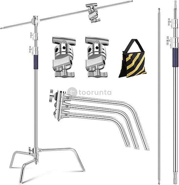 K&f Concept Heavy Duty C Stand, 10.8ft, With Holding Arm, Stainless Steel2*grip Head Stainless Steel Photography Light Stand C-stand Sturdy For Studio Monolight, Softbox, Reflector, Tl05