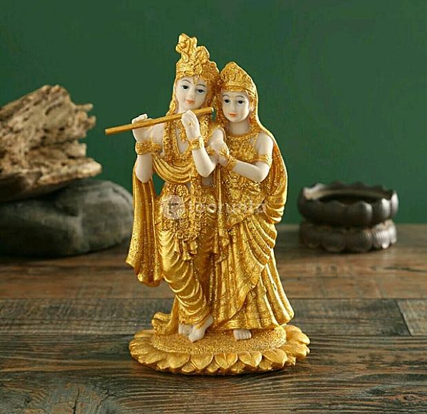 Radha Krishna Statue (Golden, 4.25″ X 3″ X 2″)