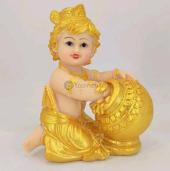 Bal Krishna Statue (Golden, 4″ X 3″ X 2.5″)