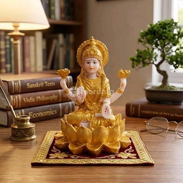 Maha Laxmi On Lotus Statue (Golden, 4″ X 4.5″ X 3″)