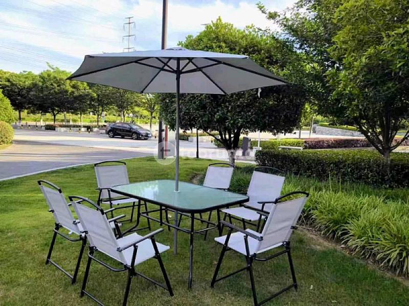 Ranger Patio Table/chair Set With Umbrella (8 Pcs)